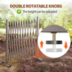 TECSPACE Aluminum Expandable Garden Fence, Portable Barricade Gate with Casters, Adjustable Retractable Fence Mobile Barricade Safety Barrier (Brown, 130×15×41 inch)