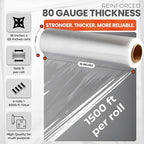 Heavy Duty 18" Shrink Wrap Roll – Clear Stretch Wrap for Moving & Packing | 7 Layer 80 Gauge Industrial Strength 1500 Ft Length 20 Micron Thick Up to 800% Stretch | Box of 4 Rolls