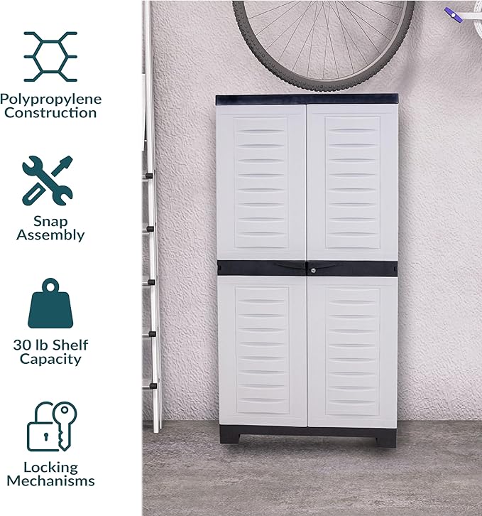 Sunnydaze Lockable Storage Cabinet - Indoor or Garage Storage Cabinet with 3 Adjustable Shelves - 48.75" H - Garage, Office, Home, Laundry Room - Gray