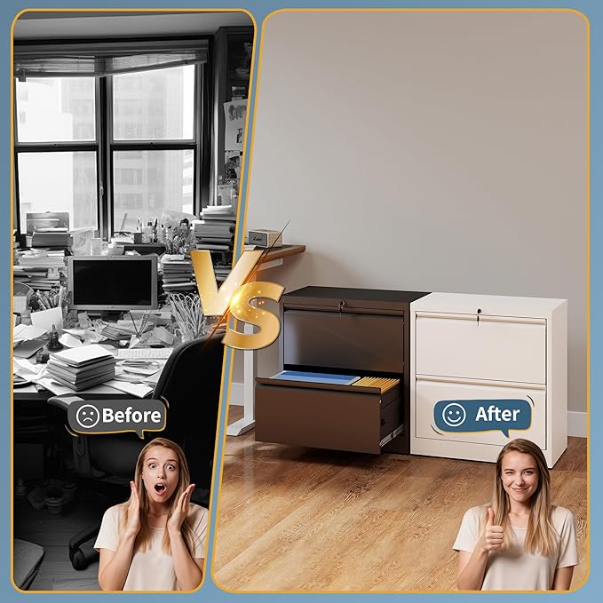 2 Drawer File Cabinet with Lock, Lateral Filing Cabinets,Metal Storage Filing Cabinets for Home Office, Heavy Duty File Cabinet for Letter/Legal/A4/F4 Size, Amssebly Required, White
