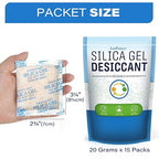 LotFancy 15 Packs 20Gram Silica Gel Desiccant Packets, Non-Toxic Food Safe Moisture Absorber Bag for Gun Camera Cabinet Closet Storage, Pet Food Desiccant, Odorless