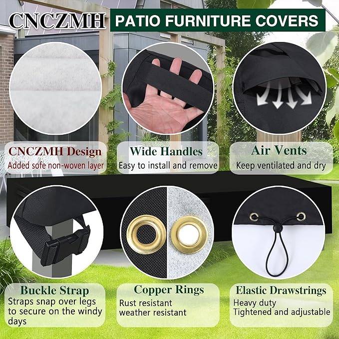 Heavy Duty Patio Furniture Covers Waterproof, 600D Outdoor Furniture Cover Waterproof for Sectional Sofa Couch, Outdoor Dining Table and Chair Set Covers 138''L x 102''W x 32''H, Black