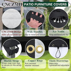 Heavy Duty Patio Furniture Covers Waterproof, 600D Outdoor Furniture Cover Waterproof for Sectional Sofa Couch, Outdoor Dining Table and Chair Set Covers 138''L x 102''W x 32''H, Black