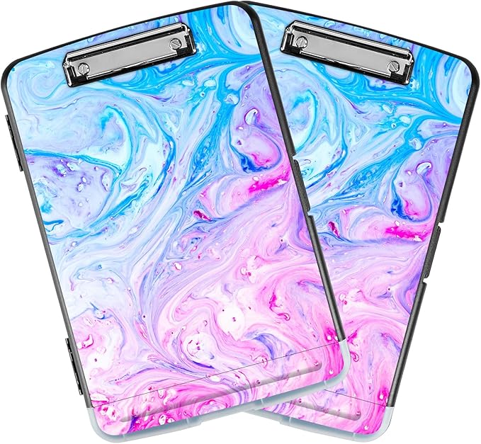 Side Opening Personalized Clipboard with Storage in Blue with Pen Holder and 2 Storage Options. Heavy Duty and Marble Enclosed.