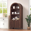 Arched Kitchen Pantry, 5-Tier Arched Cabinet with Fluted Doors, Storage Cabinet with Open & Adjustable Shelves, Versatile Cupboard for Dining Room, Living Room, Walnut