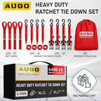 AUGO Heavy Duty Ratchet Straps & Soft Loops – Pack of 4 Extra Strong 1.5” by 15’ Ratchet Straps w/S-Hook Safety Latches & 4 Soft Loop Tie Downs – 4400Lb Break Strength for Motorcycles, ATVs, Etc.