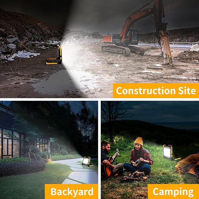 24000LM LED Work Light, 200W Ultra Brighter Flood Light with 16FT Cord Switch, Portable Worklight with Stand, 5000K IP66 Waterproof Outdoor Construction Lighting for Job Site Camping Workshop Garage