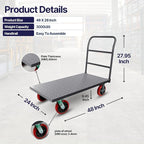 5Seconds Flatbed Platform Cart Industrial Dolly Heavy Duty 48” x 24” Platform Hand Push Truck Super Heavy Duty Diamond Plate Flatbed Cart with 3000Lb Capacity 8'' Swivel Wheels with Lock
