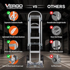 Vergo Industrial Convertible Hand Truck - AS7B Heavy Duty Aluminum 2 in 1 Dolly (800 lb Capacity) Lightweight Reinforced Frame, Ergonomic Handle, Superior Mobility Moving Dolly (2 Positions, 63" High)