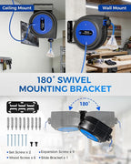 75 FT Retractable Extension Cord Reel, Heavy Duty Extension Cord, 14AWG/3C SJTOW, 3 Grounded Outlets Lighted Triple Tap, 10A Circuit Breaker, Wall/Ceiling Mounted, ETL Listed, Blue U75ACR06