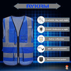 A-SAFETY High Visibility Mesh Safety Reflective Vest with Pockets and Zipper,Hi Viz Work Vest for Men Women (Blue Mesh M)