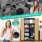 Wide & Deep Metal Storage Cabinet with Hanging Rod,Broom Closet Storage Cabinet with Lock,72" Tall Wardrobe Cabinets with Doors and Shelves,Locking Steel Tool Cabinets for Home,Office,Garage