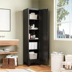 COFaR 67" Modern Pantry Cabinet, Black Storage Cabinet with Magnetic Door & 4 Adjustable Shelves, Slim Freestanding Cupboard for Office, Kitchen, Bathroom