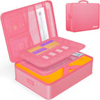 Document Organizer with 5200℉ Heat Insulated, 16.1"x11.4"x4.3" Waterproof and Fireproof Document Box with Lock, Home Strong Fireproof Safe Storage Box for Legal Size Documents and File，Pink