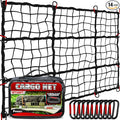 [Premium] 4'x6' Heavy Duty Cargo Net Stretches to 8' x 12', Extra Thick 10mm Cord Bungee Cargo Netting for Pickup Truck Bed, Roof Rack Net & 12 PCS Steel Carabiners