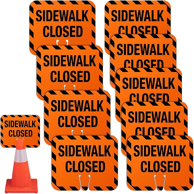 9 Pcs Plastic Sidewalk Closed Sign Bulk for Traffic Cones Top Road Warning Signs 10.4" Height x 12.6" Width x 0.05" Thickness for Outdoor Barricade Construction Caution