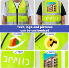 BeautyWill 10/20 Pack Custom Logo Safety Vest,Bulk High Visibility Class 2 Reflective Work Vests