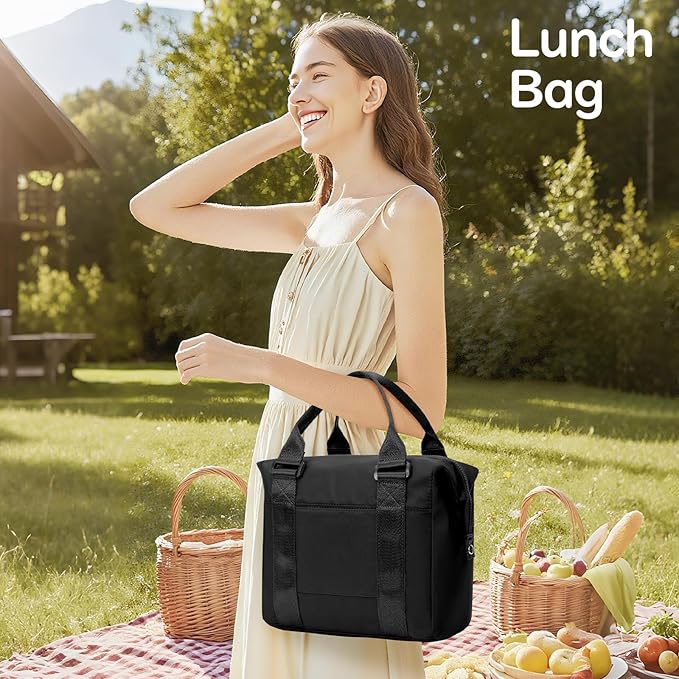 coowoz Lunch Box for Women Insulated Adult Lunch Tote Cooler Bag loncheras para mujer Lunchbox Lunchbag for Men Work Picnic Office Beach Black