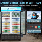 AAOBOSI Commercial Merchandiser Refrigerator,27.02 Cu.Ft Glass Door Display Refrigerator,Upright Beverage Cooler Fridge with Soft LED Light, Customizable Lightbox,Universal Casters,Adjustable Shelves