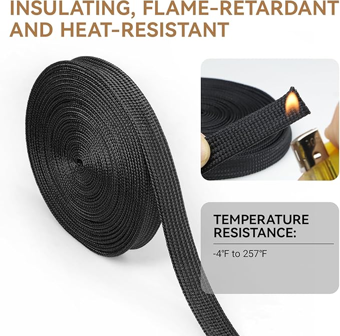Polyamide Cable Sleeve, 10ft Flexible Expandable Braided Sleeving, Cable Management Sleeve for TV Computer Office Home Entertainment (Black, 3/4")