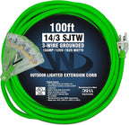 100 ft Outdoor Extension Cord Waterproof - 14 Gauge Heavy Duty Extension Cord 100 ft - Lighted Outdoor Extension Cords with Multiple Outlets - Watts Wire - 100' Grounded - extensiones electricas