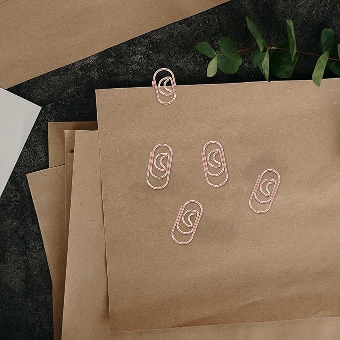 COHEALI 100Pcs Small Crescent Shaped Paper Clips Metal Decorative Clips Rose Gold Multi-Use Office Document Fasteners for Bills and School Supplies
