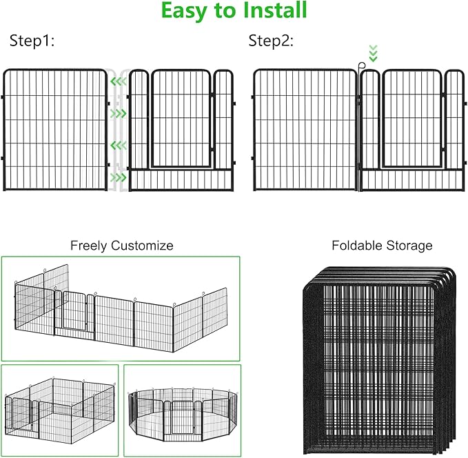 Decorative Metal Garden Fence with Gate Dog Fence Outdoor for Yard, 32in(H) x 107Ft(L) No Dig Fence 40 Panels Fencing for Dogs Animal Barrier Fence Garden Fencing for Yard, Patio, Flower Bed