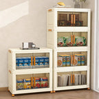 Plastic Stackable Storage Bins with Lids and Wheels, 148.8QT-37.2QT*4Tier Foldable Storage Containers and Collapsible Clear Storage Cabinet with Doors Ivory White