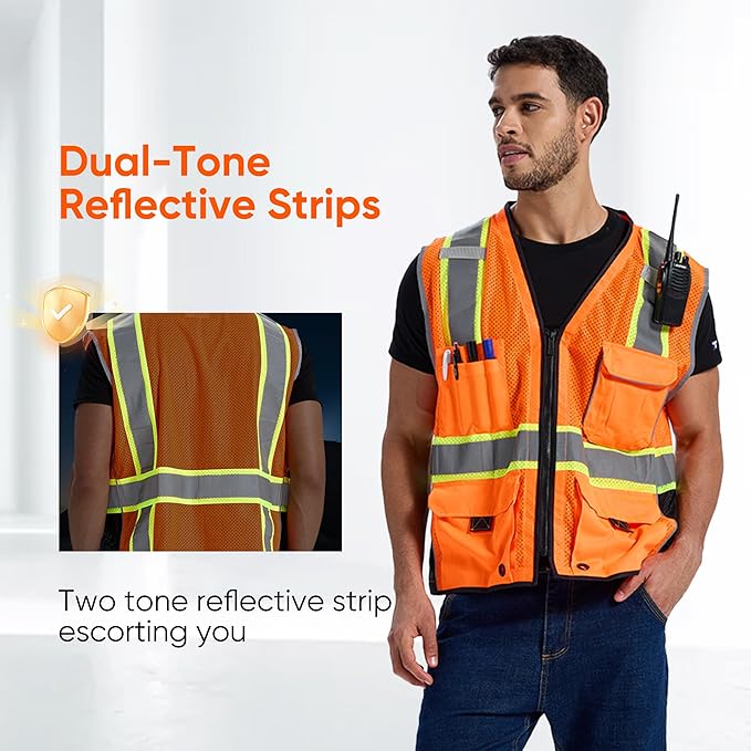 SRsafety High Visibility Vest, Security Vest with 9 Pockets,Mesh Safety Vest for Construction Workers Sanitation Workers