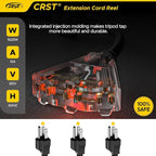 CRST 50 FT Retractable Extension Cord Reel, 14AWG/3C SJTOW Heavy Duty Power Cord with 3 Grounded Outlets Lighted Triple Tap, 13A Circuit Breaker, 180° Swivel Bracket, ETL Listed