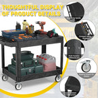 Heavy Duty Plastic Utility Cart with Wheels, Rolling Flatbed Tool Cart on Wheels, Service Cart for Garage, Warehouse, Workshop, Office, Cleaning (Black-45.7 inch)