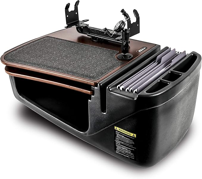 AutoExec AE-GMCD-PI-PM-PS-21M GripMaster Car Desk for Your Vehicle Workstation and Mobile Office, Mahogany with 400 watt Power Inverter, Phone Mount and Printer Stand