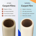 TapeManBlue Carpet Protection Film 36" x 200' roll. Made in The USA. Easy Unwind, Clean Removal, Strongest and Most Durable Plastic Carpet Protector. Clear, Self-Adhesive Surface Protective Film.