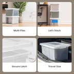 IRIS USA File Box, Plastic File Boxes With Lids, Document Organizer for Letter/Legal File, Document Box, Storage Bin For Hanging Files, Secure Latching Lid Stackable BPA-Free, Clear 35 Qt. 1 Pack