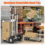 3 in1 Convertible Hand Truck, Folding Aluminum Hand Trucks 880lb Load Appliance Dolly, Heavy Duty Dolly Cart Converts Platform Cart, Portable Cart Luggage,Travel,Moving,Shopping,Office Use (Silver)