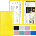 Car Registration and Insurance Holder, Leather Magnetic Shut Vehicle Glove Box Organizer for Document, Card, Driver License, Glitter Yellow