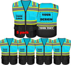 Safety Vest Reflective High Visibility with 5 Pockets ＆Zipper Class 2 Adult Unisex Construction Security Workwear