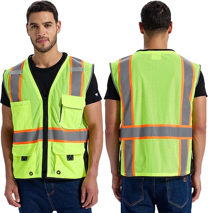 SRsafety High Visibility Vest, Security Vest with 9 Pockets,Mesh Safety Vest for Construction Workers Sanitation Workers
