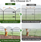 Metal Garden Fence with Gate 28in (H) x 37.3ft (L), 1 Gate + 15 Panels Dog Fences Border Fence Animal Barrier, No Dig Garden Fencing for Yard Backyard Landscape, ECG2816G Black