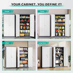 Metal Storage Cabinet with 2 Doors and 6 Shelves,Gray White Metal Cabinet with Lock,71" Lockable Garage Storage Cabinets,Locking File Cabinet,Steel Tool Cabinets for Home,Office,Garage,Shop,School