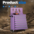 INTERGREAT 7 Drawers Rolling Tool Box with Pegboard,Portable Tool Chest with Wheels, Tool Box Organizer with Locking System for Garage, Purple
