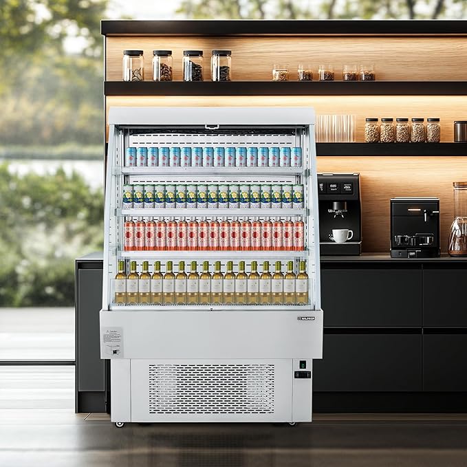Wilprep 39"" Vertical Open Air Merchandiser with Curved Display & 13.4 cu. ft. Volume, Silver