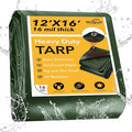Tarp 12x16 Feet 16 Mil Heavy Duty Waterproof Tarp, Large Multipurpose Cover with Brass Grommets and Reinforced Edges, UV Resistant Thick Poly Tarps for Outdoor Camping Tent Pool Car, Green