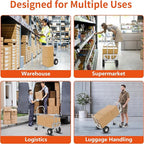 1000 LBS Dolly Cart with Wheels, 4 in 1 Folding Hand Truck, Stainless Steel Heavy Duty Industrial Convertible Hand Cart, Utility Collapsible Hand Truck Dolly for Warehouse, Home, Office, Etc