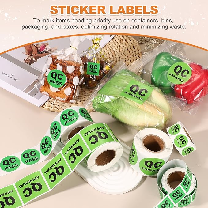 PATIKIL 360 Pcs 1 Roll QC Approval Labels, 1.5 Inch Square Inventory Control Adhesive Round Labels Food Service Quality Control Stickers for Warehouse Management Inspection, Light Green
