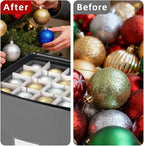 inin Christmas Ornament Storage Box with Adjustable Dividers,Christmas Ornaments Organizer with Zippered Top,Storage Container Bin for Holiday Decorations(64 Ball, Gray, with Tray)
