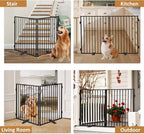 Metal Freestanding Dog Gates with Door,Extra Wide 24", 32" Height Foldable Dog Fence for Indoor & Outdoor, Heavy Duty Freestanding Pet Barrier for Stairs, Doorways, Halls, Kitchen,Yard,Christmas Tree