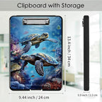 Clipboard with Storage,Office Supplies Nursing Clipboards Folder with Pen Holder Plastic Foldable Clip Board with Storage for Nurse Teacher,Turtle in Sea