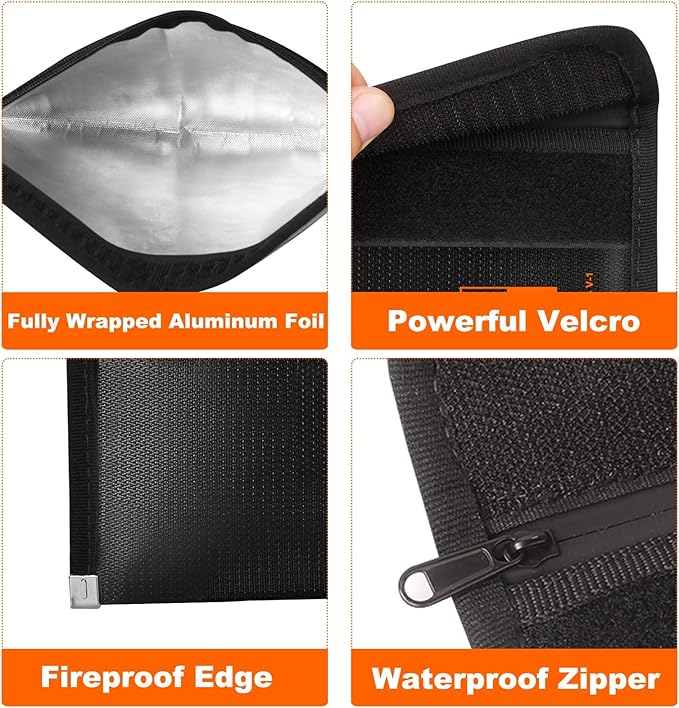 Small Fireproof Document Bag (8x5", External Size), 2-Pack Fireproof Money Bag for Cash with Waterproof Zipper, Fireproof Pouch Set