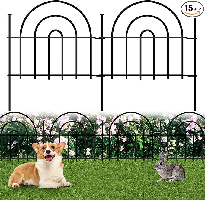 Decorative Garden Fence, 15 Panels No Dig Fence 21.25ft(L) x13in(H) Animal Barrier for Dog Rabbit, Arched Flower Bed Wire Border Rustproof Metal Panel Fencing for Yard Patio Outdoor Decor